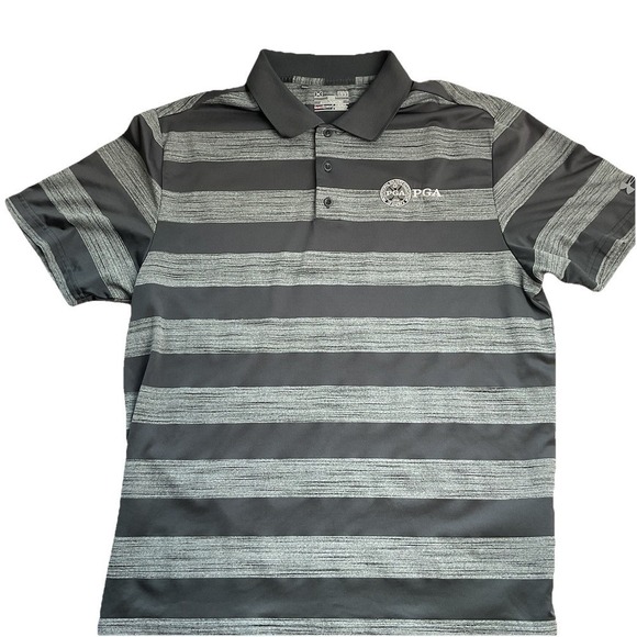 Under Armour Other - UA Golf PGA Heat Gear Polo Shirt Men's Large Gray Stripes Embroidered short slv